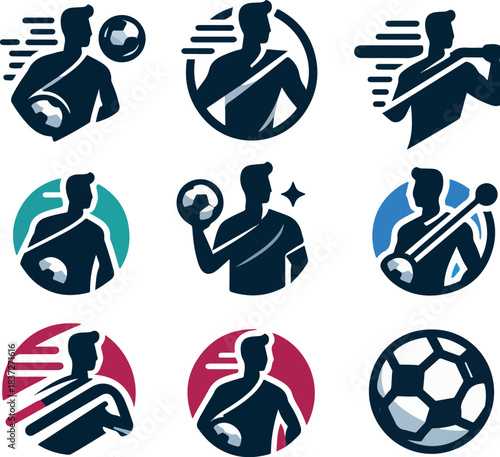 Football player logo  vector bundle set white background .