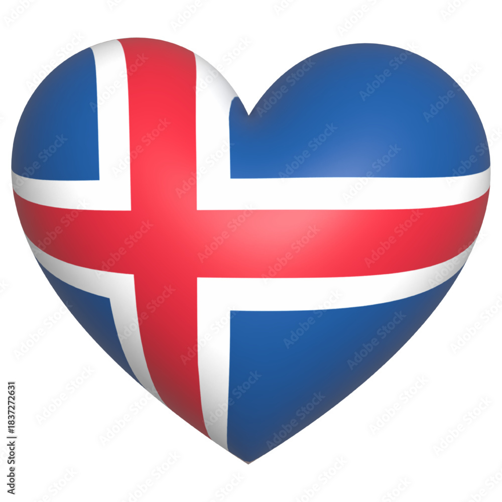 Fototapeta premium Iceland flag 3d icon vector illustration heart 