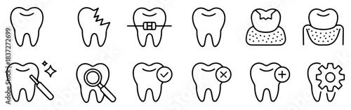 tooth care dental treatment line icons