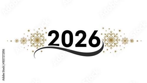 Elegant black and gold 2026 year number with snowflake border