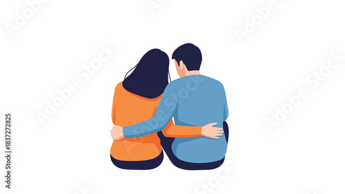 Couple sitting together with arm around shoulder