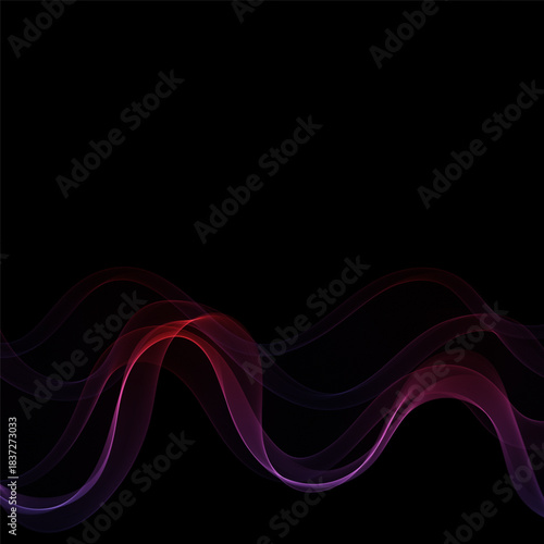Color Smoky abstract wave on a black background. Vector design element. If Template for advertisement, banner, brochure, screen saver. Eps 10