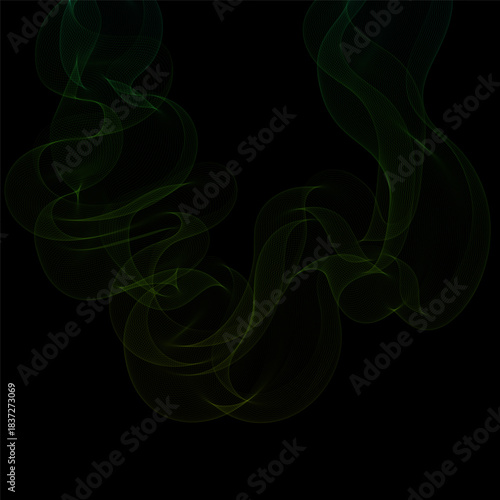 Green Smoky abstract wave on a black background. Vector design element. Eps 10