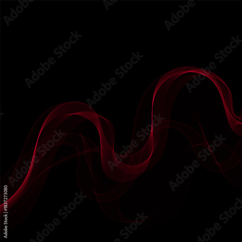 Red Smoky abstract wave on a black background. Vector design element. If Template for advertisement, banner, brochure, screen saver. Eps 10