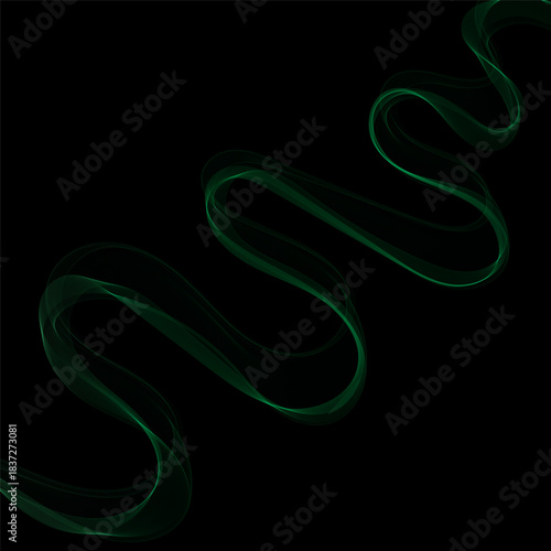 Green Smoky abstract wave on a black background. Vector design element. If Template for advertisement, banner, brochure, screen saver. Eps 10