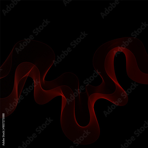 Red Smoky abstract wave on a black background. Vector design element. If Template for advertisement, banner, brochure, screen saver. Eps 10