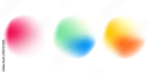 Set color circle gradient noise gradation. Abstract colorful watercolor blur mesh on isolated transparent background. Circle shape png.