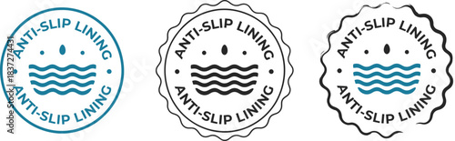 Anti Slip Lining Product Seal Icons with Wavy Grip Surface Symbol for Enhanced Safety, Non-Skid Material, and Traction Footwear Packaging Badges