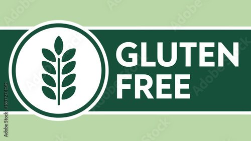 Bold Gluten Free Label Banner: Green and white sign for food product packaging, prominently displaying the wheat icon and text for allergy warning and dietary compliance