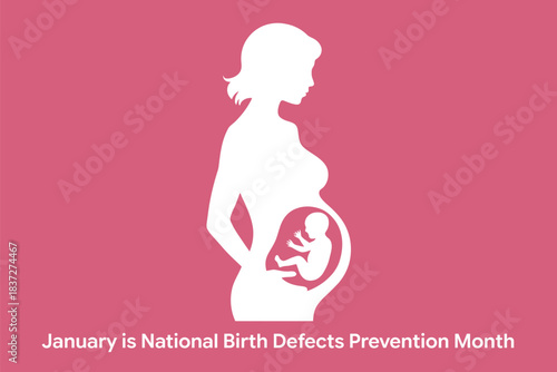January is National Birth Defects Prevention Month, Featuring Pregnant Woman Silhouette with Fetus for Awareness Campaign