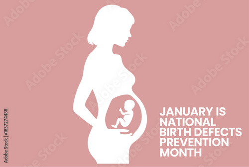January is National Birth Defects Prevention Month, Featuring Pregnant Woman Silhouette with Fetus for Awareness Campaign