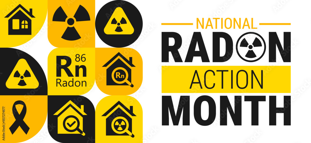 Obraz premium National Radon Action Month Geometric shape pattern background, banner, card or poster design template is observed every year during January, to raise awareness about the mission. Vector illustration.