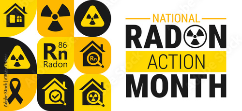 National Radon Action Month Geometric shape pattern background, banner, card or poster design template is observed every year during January, to raise awareness about the mission. Vector illustration.