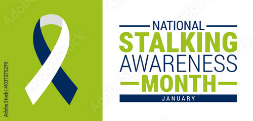 National Stalking Awareness Month background, banner, card or poster design template is observed every year during January, to raise awareness about the mission. Vector illustration.