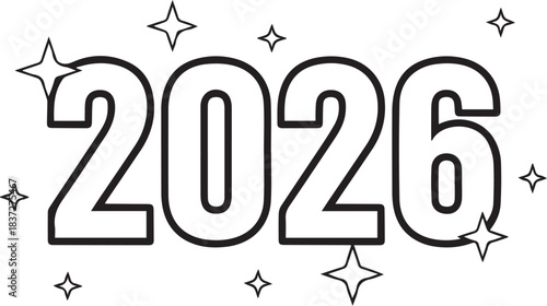 Future Forward: A graphic representation of the year 2026, punctuated by star icons, offering a simple yet versatile design