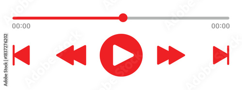 Music or video play bar icon Audio player for songs or podcast playlist. Play, buttons. Loading bar with time slider, pause, rewind and fast forward buttons. stock vector