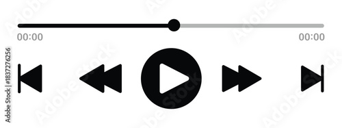 Modern multimedia video player with play button, streaming frame, and UI controls for social media apps and websites