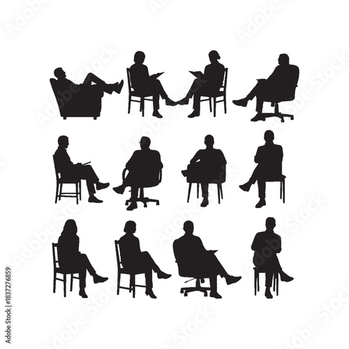 Assortment of Seated Human on Chairs Silhouettes Collection,Seated Human Silhouettes,Vector Seated Silhouettes,Chair Sitting Silhouettes,seated human vector