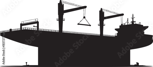 Silhouette of a cargo ship with cranes on white background freighter vessel