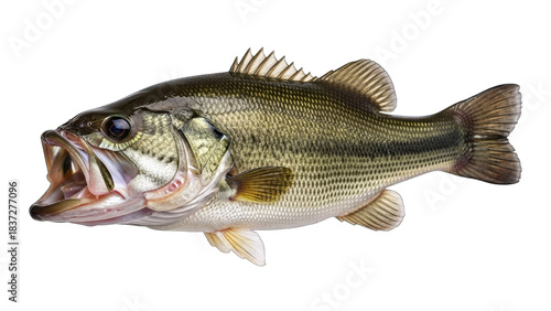 Largemouth Bass with Open Mouth Isolated on White