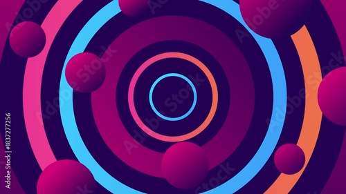 Animated abstract circles and floating spheres with vibrant colors and geometric design