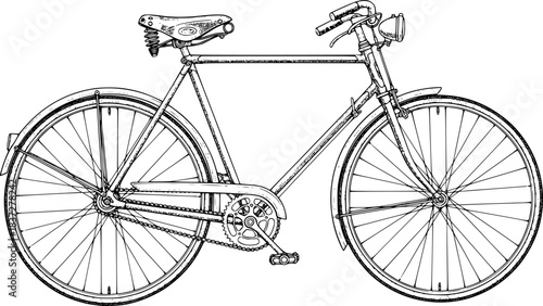 Vintage bicycle sketch illustration with detailed line work and classic design.