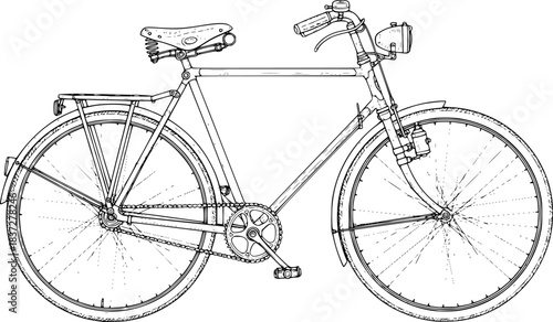 Vintage bicycle sketch illustration with detailed line work and classic design.