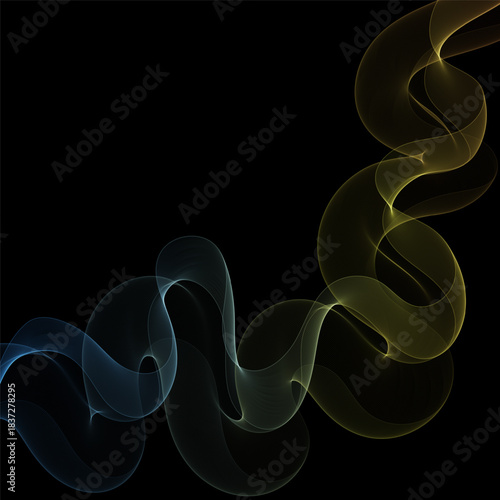 Color Smoky abstract wave on a black background. Vector design element. If Template for advertisement, banner, brochure, screen saver. Eps 10