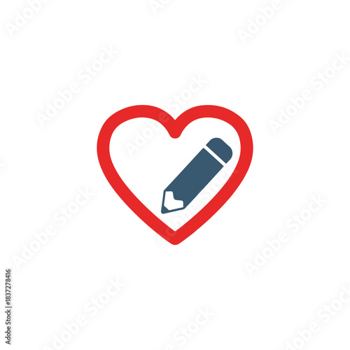 Red heart outline with a blue pencil icon, representing creative passion for writing, editing, and content creation.