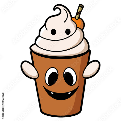 Pumpkin spice latte ghost rising from whipped cream 