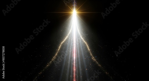 Radiant beam of light with shimmering trails on a dark background design element