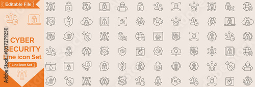 Cyber Security editable stroke outline icons set. Data protection, spam, secure, security, antivirus, password, privacy, padlock and hacker. Vector illustration.