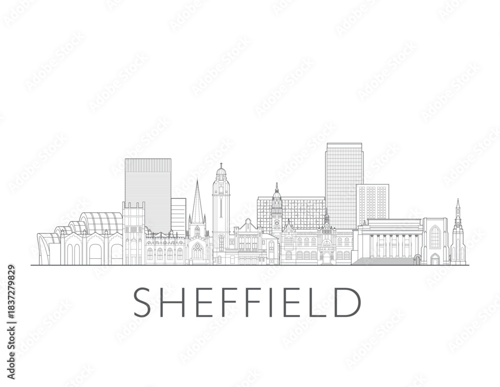 Obraz premium Sheffield England UK cityscape illustration skyline drawing