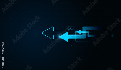 A group of backward arrows together illustrates progress, achievement, and backward financial trends. Vector illustration Technology and Digital Finance Arrows