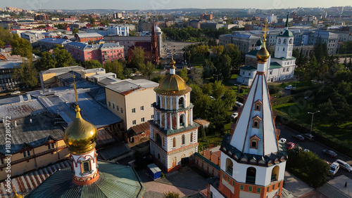 Photography drone view of the center of Irkutsk