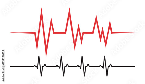High-Resolution Heartbeat Pulse Line Vector Illustration. Red and Black Pulse Cardiowave