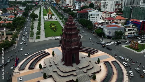 Aerial view of Phnom Penh Cityscape at the sunset, Cambodia 
