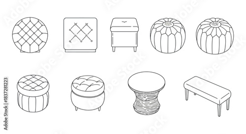 ottoman pouf bench line art with tufted storage moroccan styles for modern interior design elements