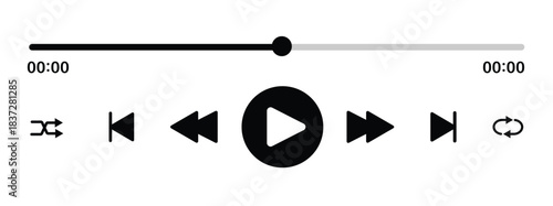 Music or video play bar icon on black background. Audio player for songs or podcast playlist. Play or pause button