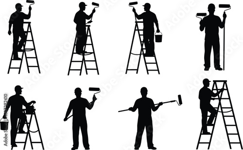 Vector Silhouette Set of Snowboarders Executing Dynamic Jumps and Tricks, Illustrating Extreme Winter Sports and Freestyle Action.