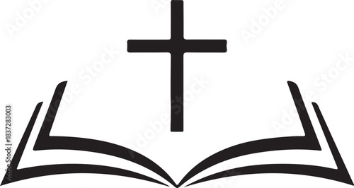 Bible Open Book Icon with Christian Cross Symbol & Logo