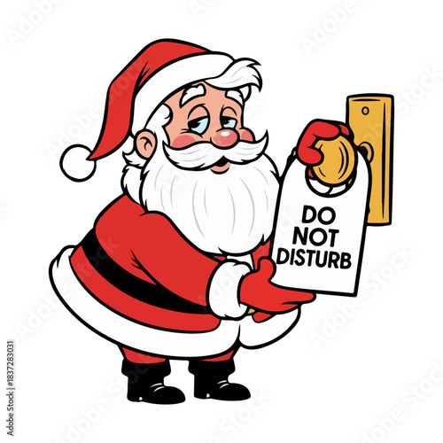 Vintage Santa Claus Hanging "Do Not Disturb" Sign, Retro Cartoon Illustration