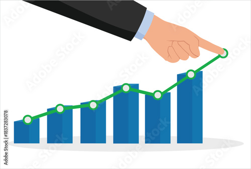 Data analytics concept. hand draws sales graph. Modern collage design. Growth сhart. Successful business performance. Financial success. Business data graph. Achieving high results