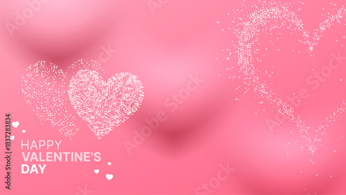 Happy Valentines Day greeting card design with shimmering heart shapes against a soft pink background. Romantic celebration for holiday.