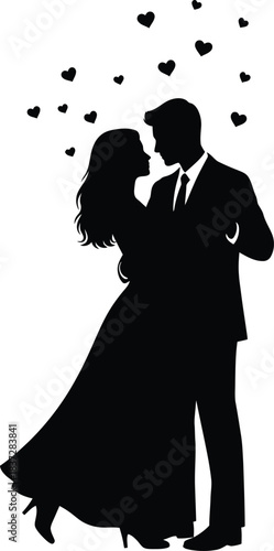 Romantic Couple Silhouette Dancing with Hearts