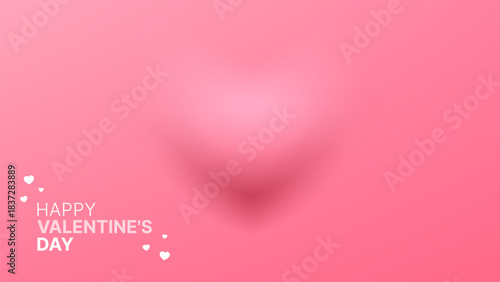 Happy Valentines Day text on pink background with blurred heart shape. Love holiday greeting card design for romance celebration.