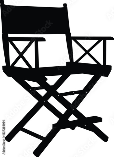 Silhouette vector illustration of a classic director’s chair used in filmmaking, movie production, studio sets, and creative workspaces.
