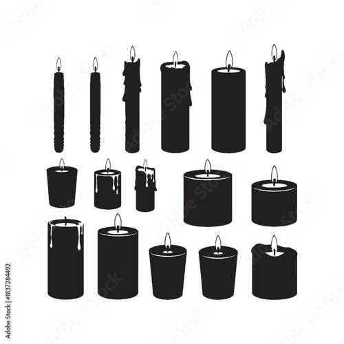 Candle Silhouettes Collection,Candles Silhouettes,Vector Candle Silhouettes,Wax Candle Silhouettes,candle vector