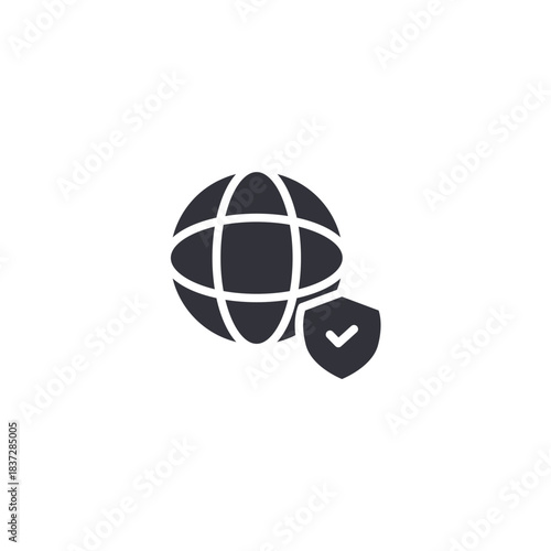 Global security icon illustrating worldwide internet protection, safe web access, online privacy control, and secure connection network.