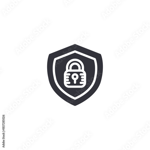 Shield with padlock icon representing strong defense system, data encryption, cyber protection, and privacy management control.